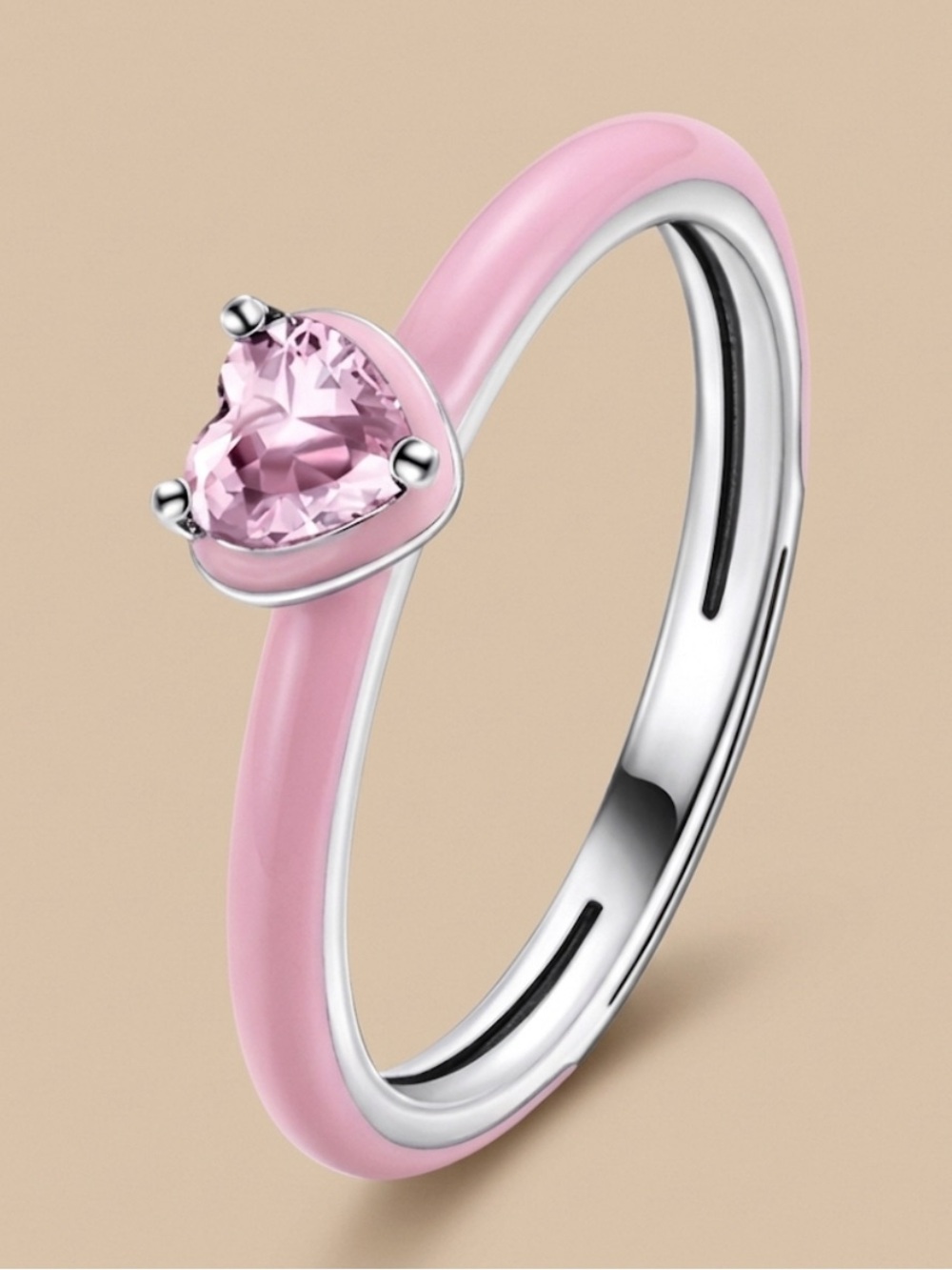 Silver Pink Heart Stone Ring - Women Jewelry